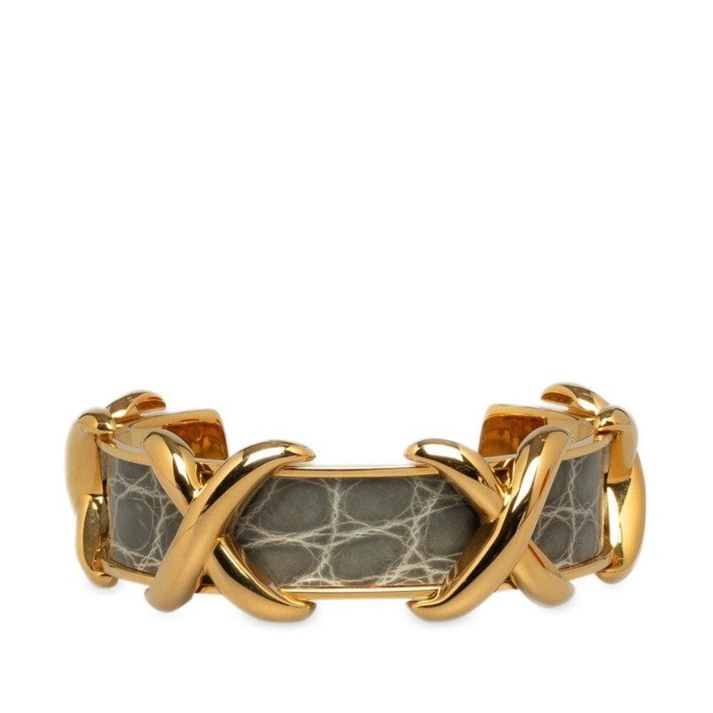 Hermes Cross Motif Bangle Plated Gold